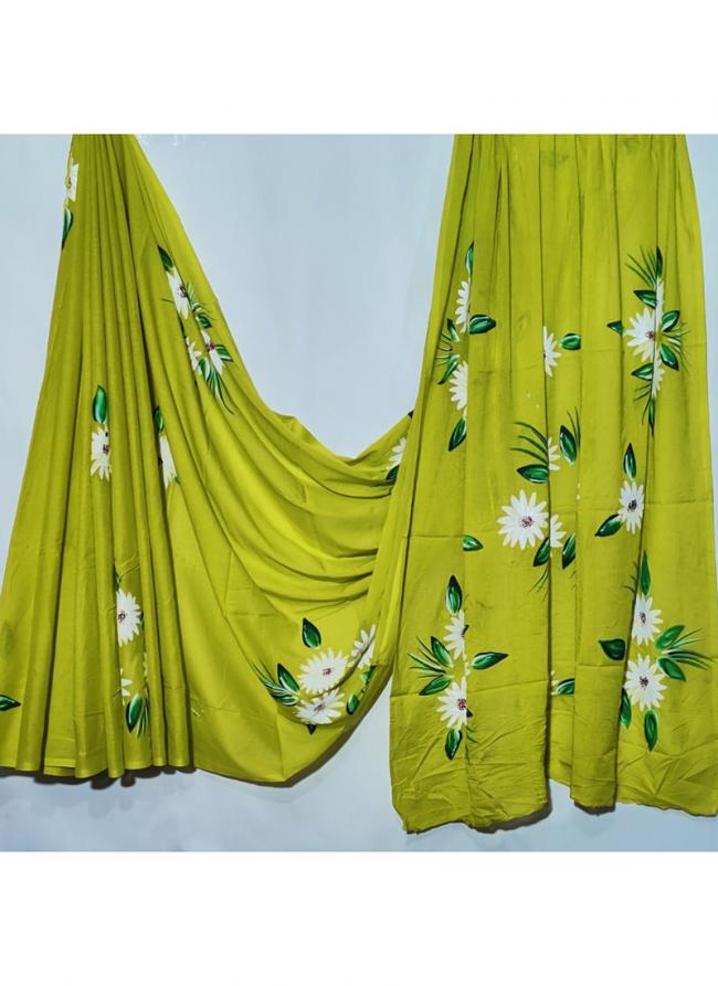 Cotton Mul Mul Olive Casual Wear Printed Saree